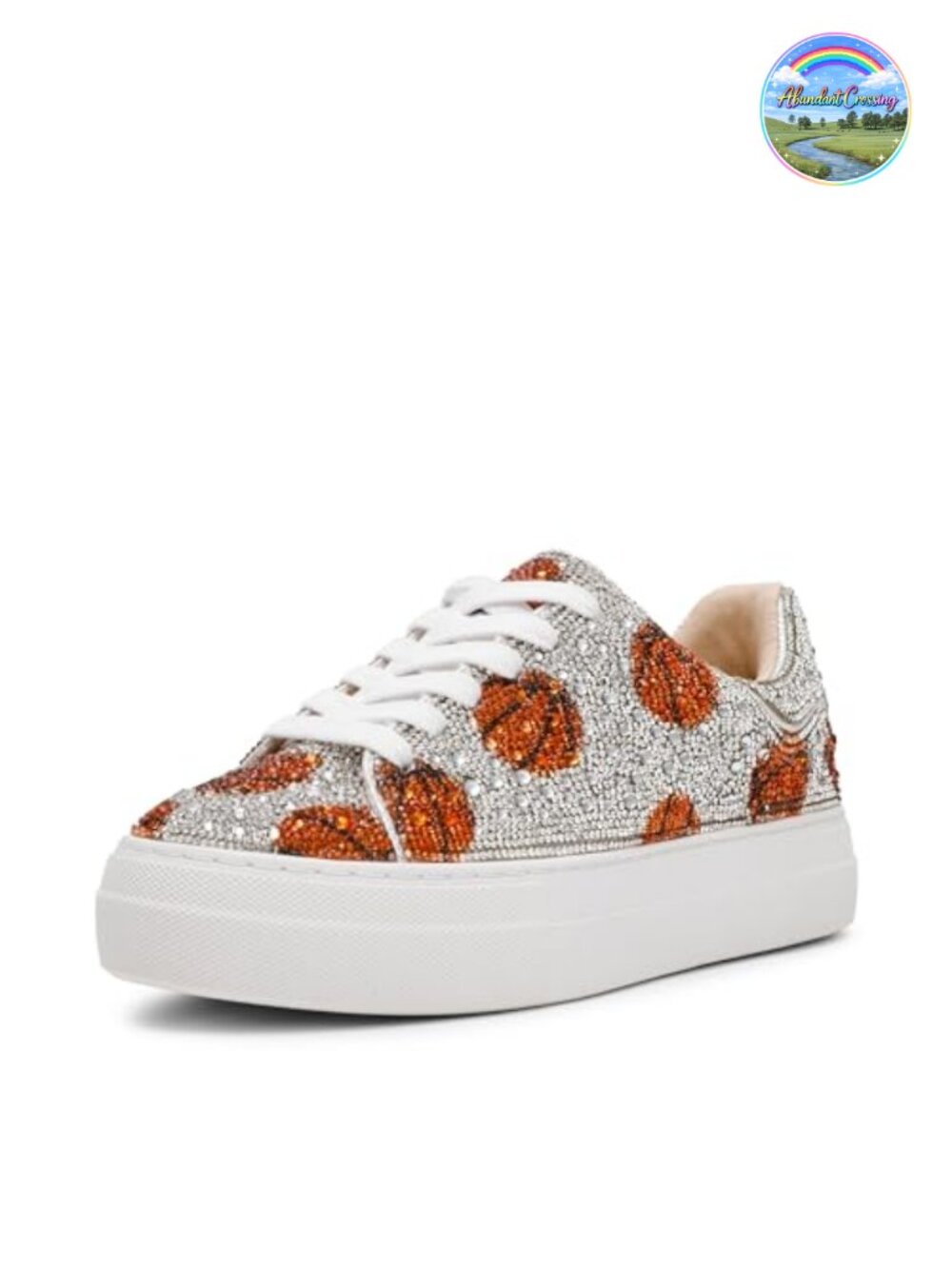 Rhinestone Embellished Platform Sneakers Low Top Lace Up Cushioned